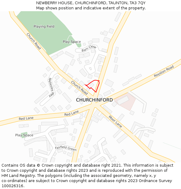 NEWBERRY HOUSE, CHURCHINFORD, TAUNTON, TA3 7QY: Location map and indicative extent of plot