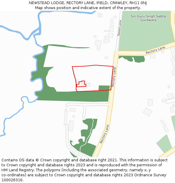 NEWSTEAD LODGE, RECTORY LANE, IFIELD, CRAWLEY, RH11 0NJ: Location map and indicative extent of plot