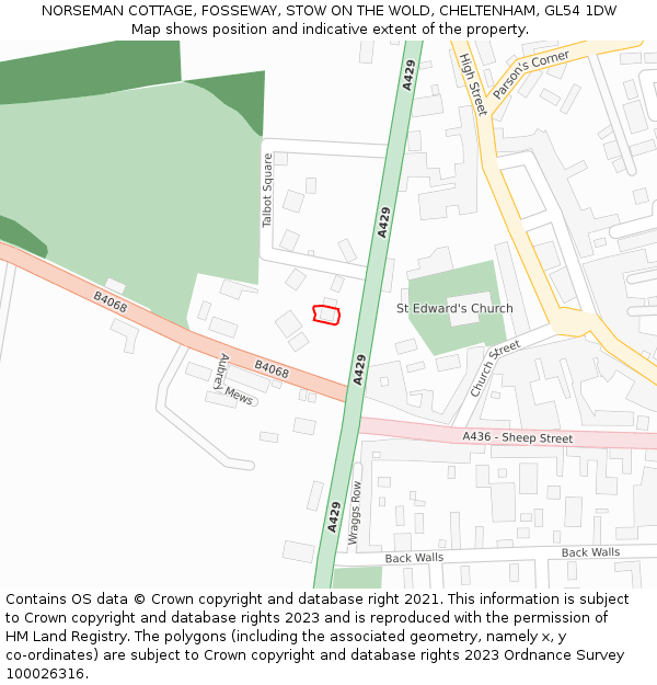NORSEMAN COTTAGE, FOSSEWAY, STOW ON THE WOLD, CHELTENHAM, GL54 1DW: Location map and indicative extent of plot