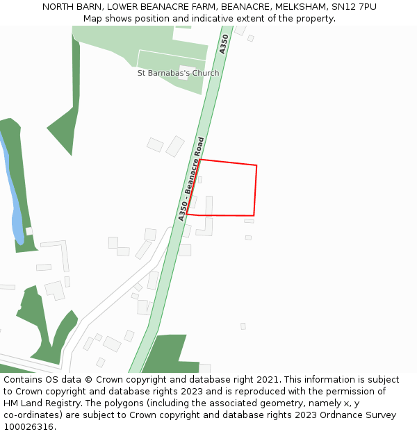 NORTH BARN, LOWER BEANACRE FARM, BEANACRE, MELKSHAM, SN12 7PU: Location map and indicative extent of plot