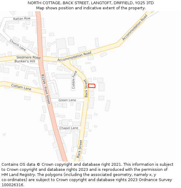 NORTH COTTAGE, BACK STREET, LANGTOFT, DRIFFIELD, YO25 3TD: Location map and indicative extent of plot