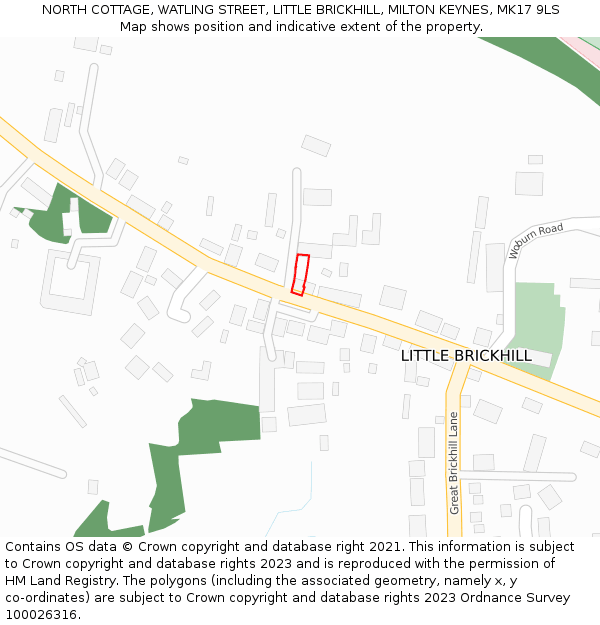 NORTH COTTAGE, WATLING STREET, LITTLE BRICKHILL, MILTON KEYNES, MK17 9LS: Location map and indicative extent of plot