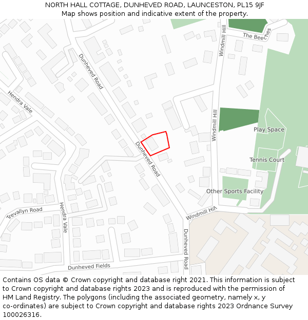NORTH HALL COTTAGE, DUNHEVED ROAD, LAUNCESTON, PL15 9JF: Location map and indicative extent of plot