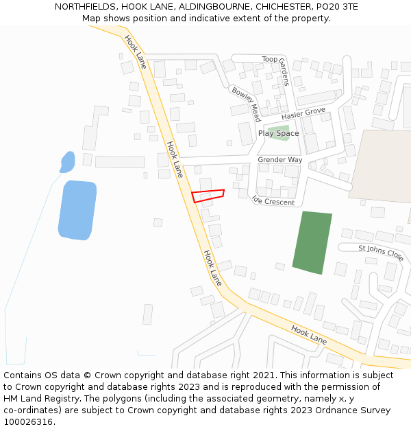 NORTHFIELDS, HOOK LANE, ALDINGBOURNE, CHICHESTER, PO20 3TE: Location map and indicative extent of plot