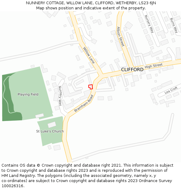 NUNNERY COTTAGE, WILLOW LANE, CLIFFORD, WETHERBY, LS23 6JN: Location map and indicative extent of plot