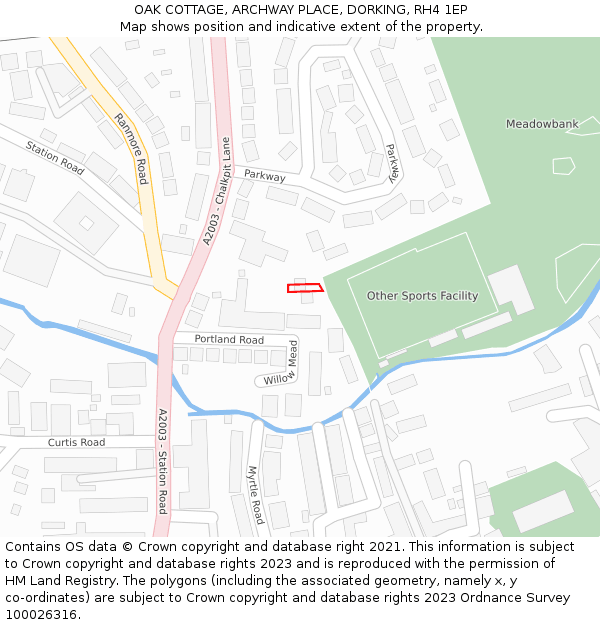 OAK COTTAGE, ARCHWAY PLACE, DORKING, RH4 1EP: Location map and indicative extent of plot