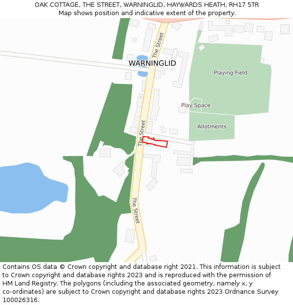 OAK COTTAGE, THE STREET, WARNINGLID, HAYWARDS HEATH, RH17 5TR: Location map and indicative extent of plot