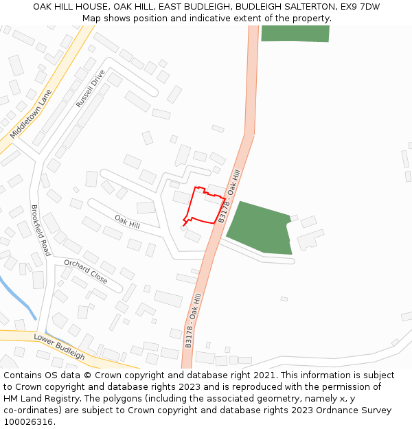 OAK HILL HOUSE, OAK HILL, EAST BUDLEIGH, BUDLEIGH SALTERTON, EX9 7DW: Location map and indicative extent of plot