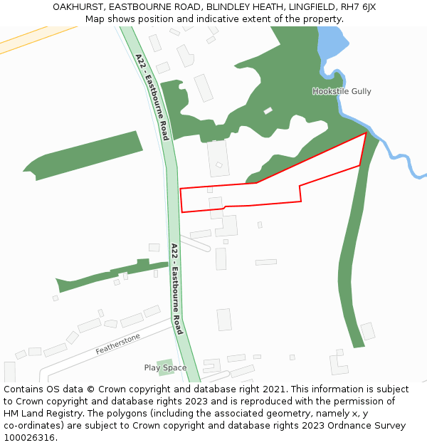 OAKHURST, EASTBOURNE ROAD, BLINDLEY HEATH, LINGFIELD, RH7 6JX: Location map and indicative extent of plot