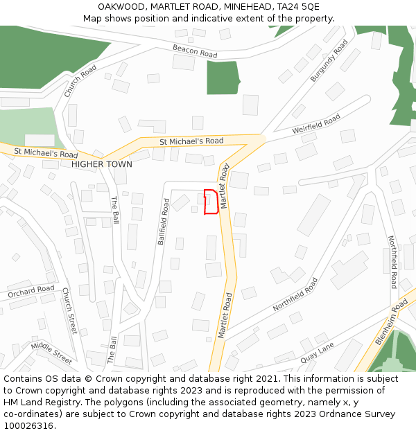 OAKWOOD, MARTLET ROAD, MINEHEAD, TA24 5QE: Location map and indicative extent of plot
