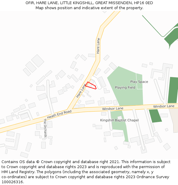 OFIR, HARE LANE, LITTLE KINGSHILL, GREAT MISSENDEN, HP16 0ED: Location map and indicative extent of plot