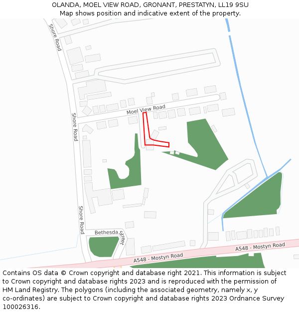 OLANDA, MOEL VIEW ROAD, GRONANT, PRESTATYN, LL19 9SU: Location map and indicative extent of plot
