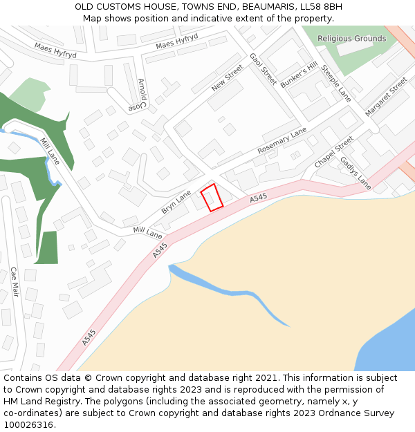 OLD CUSTOMS HOUSE, TOWNS END, BEAUMARIS, LL58 8BH: Location map and indicative extent of plot