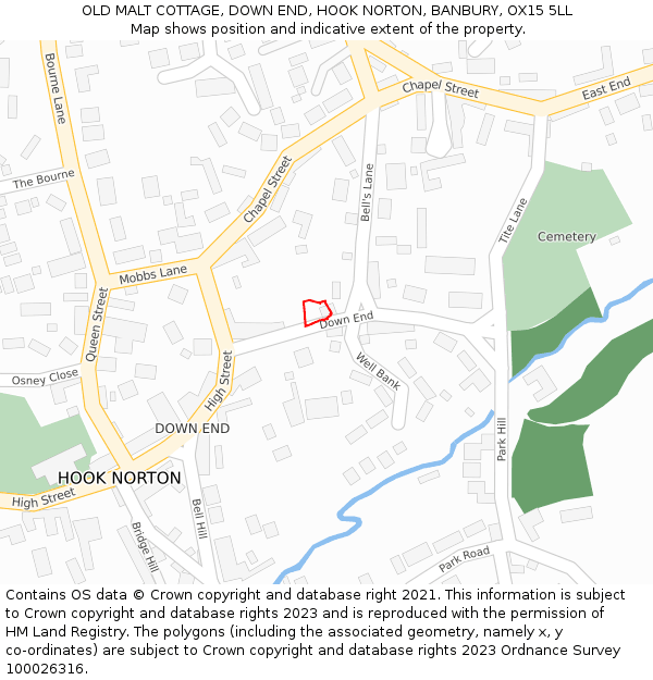 OLD MALT COTTAGE, DOWN END, HOOK NORTON, BANBURY, OX15 5LL: Location map and indicative extent of plot