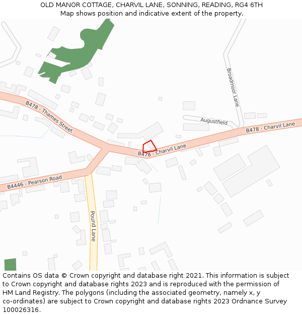 OLD MANOR COTTAGE, CHARVIL LANE, SONNING, READING, RG4 6TH: Location map and indicative extent of plot