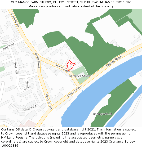 OLD MANOR FARM STUDIO, CHURCH STREET, SUNBURY-ON-THAMES, TW16 6RG: Location map and indicative extent of plot