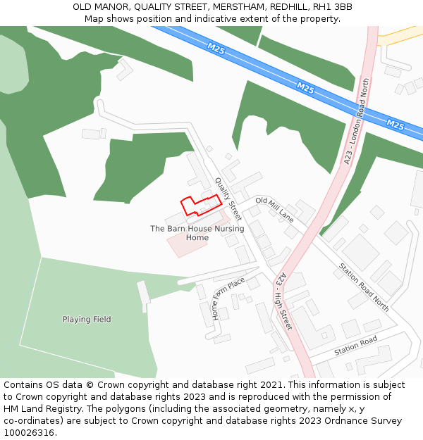 OLD MANOR, QUALITY STREET, MERSTHAM, REDHILL, RH1 3BB: Location map and indicative extent of plot