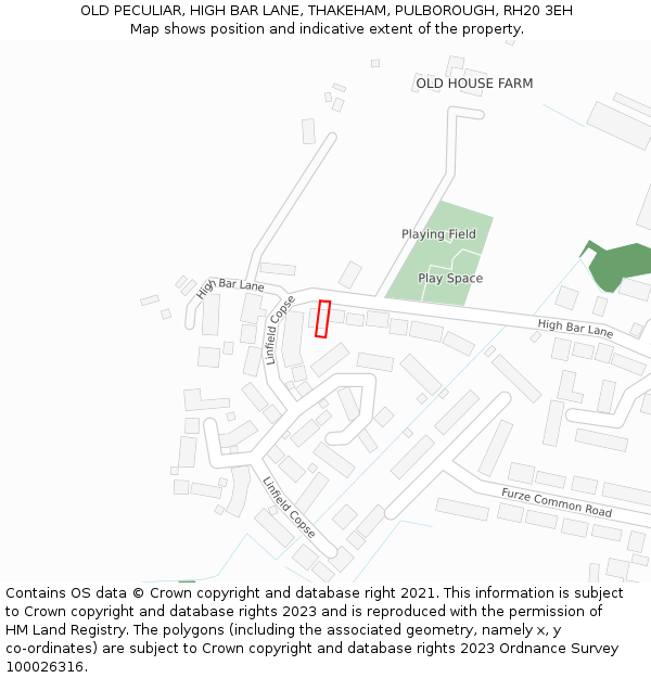 OLD PECULIAR, HIGH BAR LANE, THAKEHAM, PULBOROUGH, RH20 3EH: Location map and indicative extent of plot