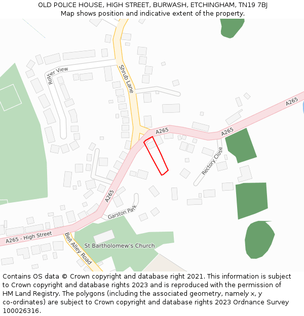 OLD POLICE HOUSE, HIGH STREET, BURWASH, ETCHINGHAM, TN19 7BJ: Location map and indicative extent of plot