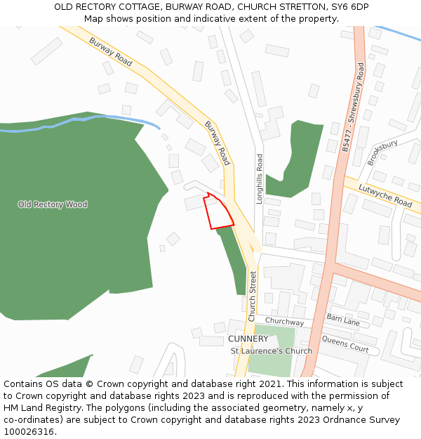 OLD RECTORY COTTAGE, BURWAY ROAD, CHURCH STRETTON, SY6 6DP: Location map and indicative extent of plot