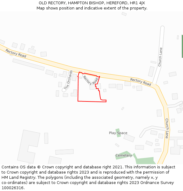 OLD RECTORY, HAMPTON BISHOP, HEREFORD, HR1 4JX: Location map and indicative extent of plot