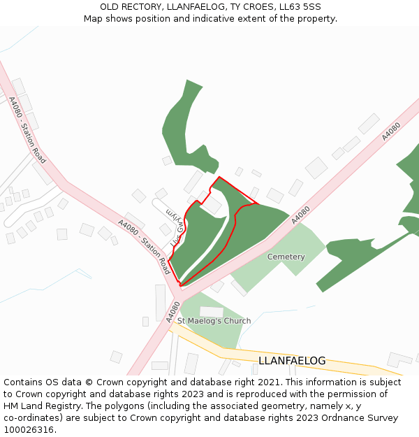 OLD RECTORY, LLANFAELOG, TY CROES, LL63 5SS: Location map and indicative extent of plot