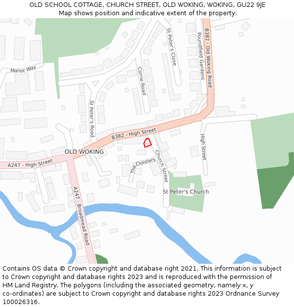 OLD SCHOOL COTTAGE, CHURCH STREET, OLD WOKING, WOKING, GU22 9JE: Location map and indicative extent of plot