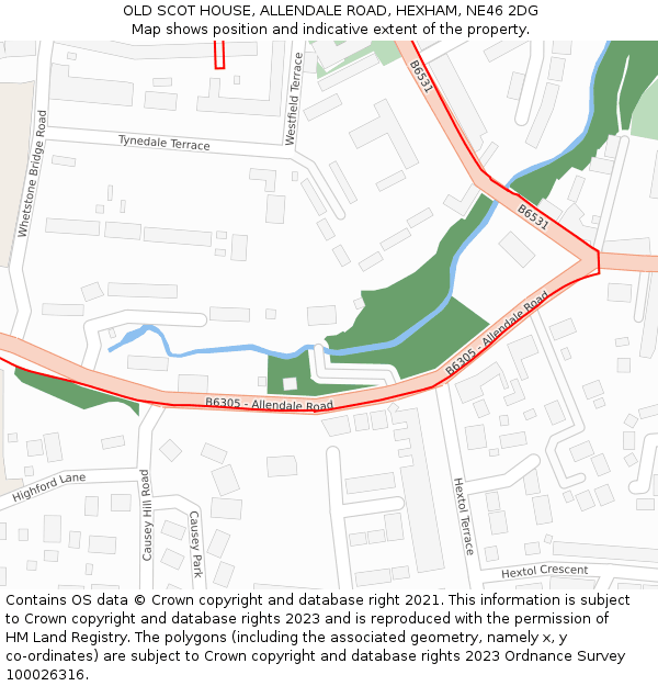 OLD SCOT HOUSE, ALLENDALE ROAD, HEXHAM, NE46 2DG: Location map and indicative extent of plot