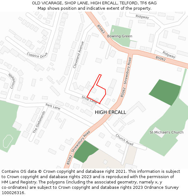 OLD VICARAGE, SHOP LANE, HIGH ERCALL, TELFORD, TF6 6AG: Location map and indicative extent of plot