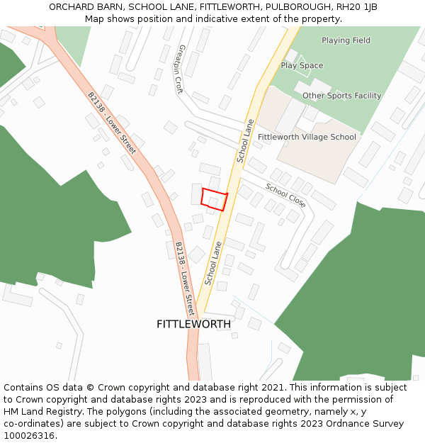 ORCHARD BARN, SCHOOL LANE, FITTLEWORTH, PULBOROUGH, RH20 1JB: Location map and indicative extent of plot