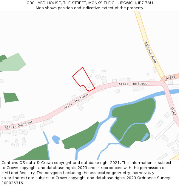 ORCHARD HOUSE, THE STREET, MONKS ELEIGH, IPSWICH, IP7 7AU: Location map and indicative extent of plot