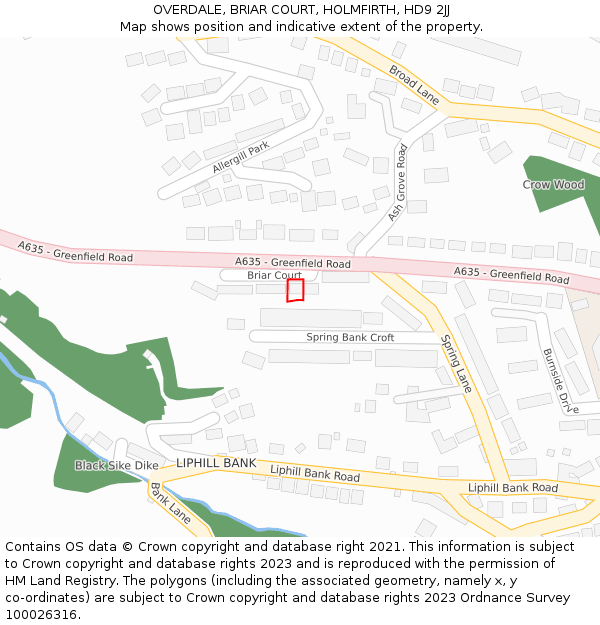 OVERDALE, BRIAR COURT, HOLMFIRTH, HD9 2JJ: Location map and indicative extent of plot