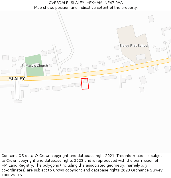 OVERDALE, SLALEY, HEXHAM, NE47 0AA: Location map and indicative extent of plot