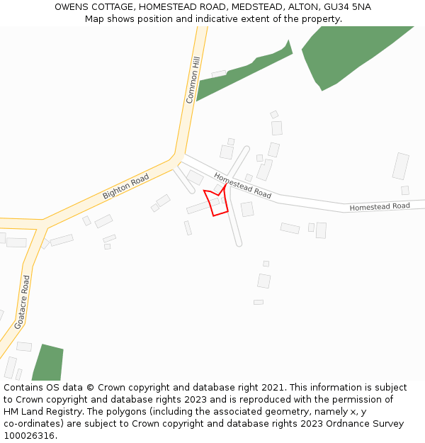 OWENS COTTAGE, HOMESTEAD ROAD, MEDSTEAD, ALTON, GU34 5NA: Location map and indicative extent of plot