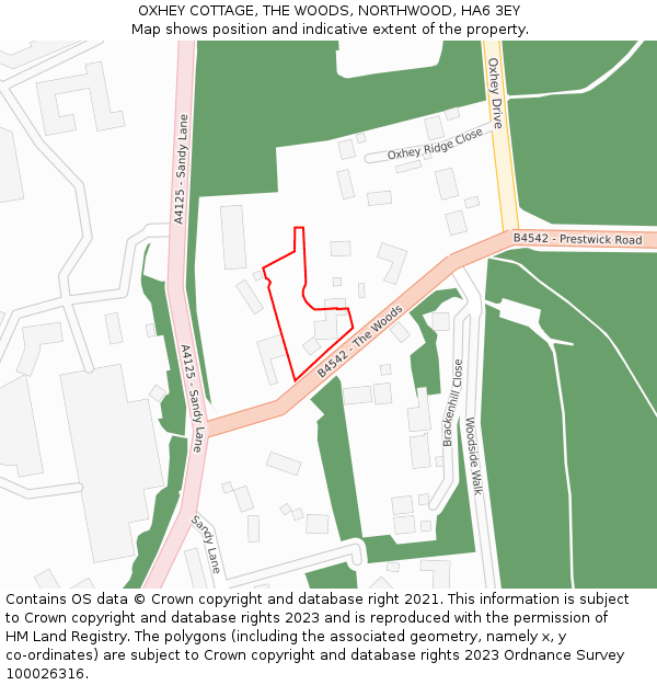 OXHEY COTTAGE, THE WOODS, NORTHWOOD, HA6 3EY: Location map and indicative extent of plot
