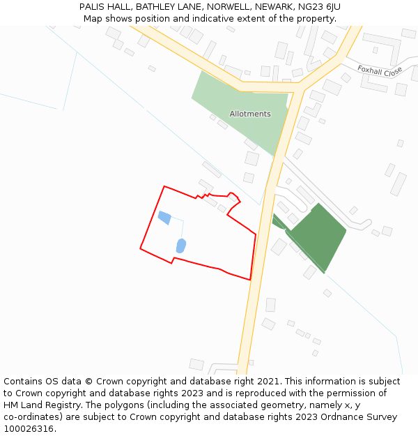 PALIS HALL, BATHLEY LANE, NORWELL, NEWARK, NG23 6JU: Location map and indicative extent of plot