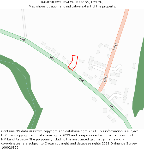 PANT YR EOS, BWLCH, BRECON, LD3 7HJ: Location map and indicative extent of plot