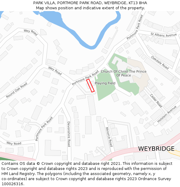 PARK VILLA, PORTMORE PARK ROAD, WEYBRIDGE, KT13 8HA: Location map and indicative extent of plot