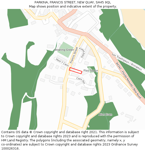 PARKINA, FRANCIS STREET, NEW QUAY, SA45 9QL: Location map and indicative extent of plot