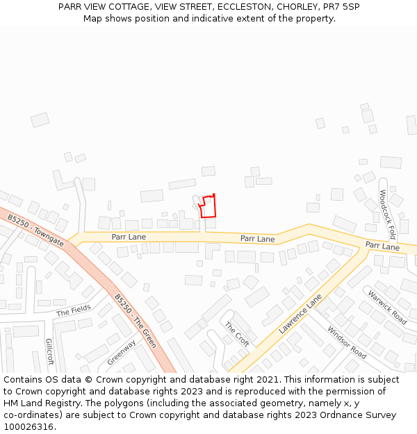 PARR VIEW COTTAGE, VIEW STREET, ECCLESTON, CHORLEY, PR7 5SP: Location map and indicative extent of plot
