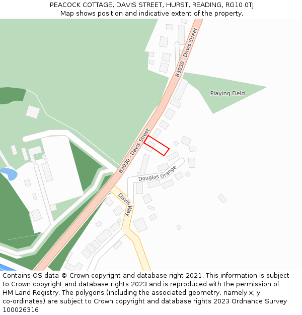 PEACOCK COTTAGE, DAVIS STREET, HURST, READING, RG10 0TJ: Location map and indicative extent of plot