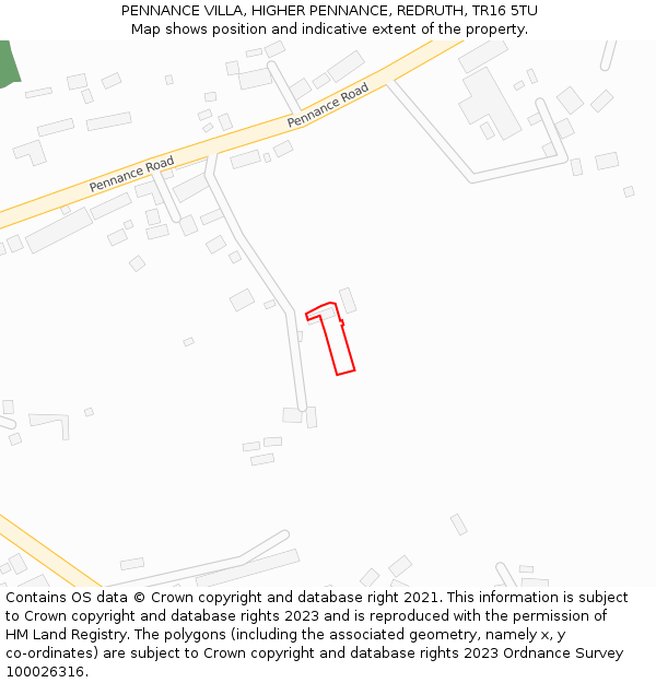 PENNANCE VILLA, HIGHER PENNANCE, REDRUTH, TR16 5TU: Location map and indicative extent of plot