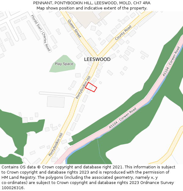 PENNANT, PONTYBODKIN HILL, LEESWOOD, MOLD, CH7 4RA: Location map and indicative extent of plot