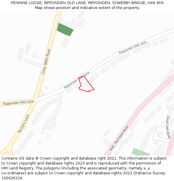 PENNINE LODGE, RIPPONDEN OLD LANE, RIPPONDEN, SOWERBY BRIDGE, HX6 4PA: Location map and indicative extent of plot