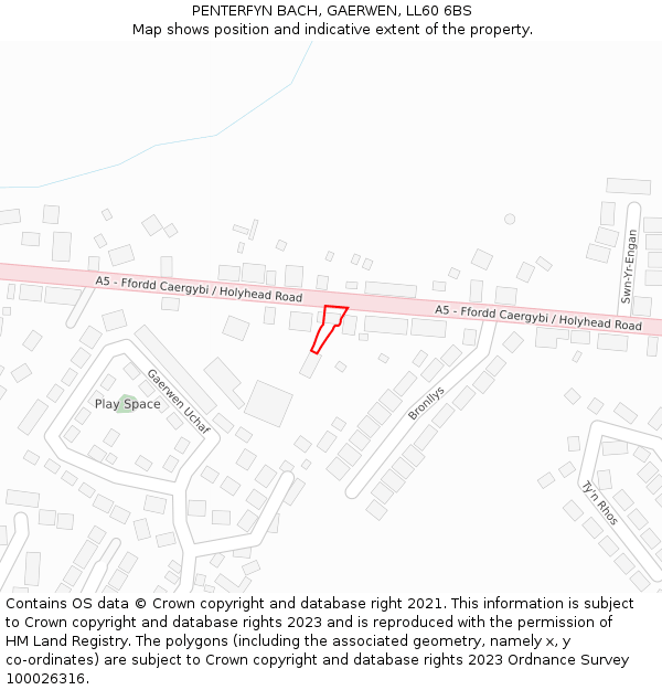 PENTERFYN BACH, GAERWEN, LL60 6BS: Location map and indicative extent of plot