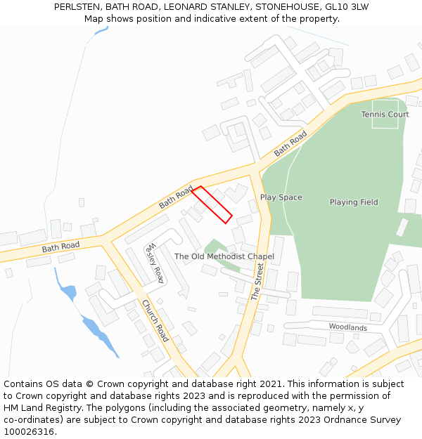 PERLSTEN, BATH ROAD, LEONARD STANLEY, STONEHOUSE, GL10 3LW: Location map and indicative extent of plot