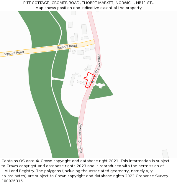 PITT COTTAGE, CROMER ROAD, THORPE MARKET, NORWICH, NR11 8TU: Location map and indicative extent of plot