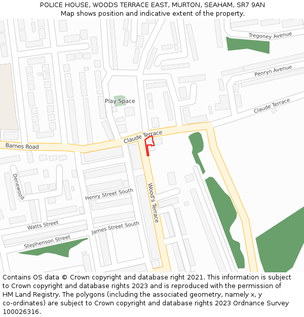 POLICE HOUSE, WOODS TERRACE EAST, MURTON, SEAHAM, SR7 9AN: Location map and indicative extent of plot