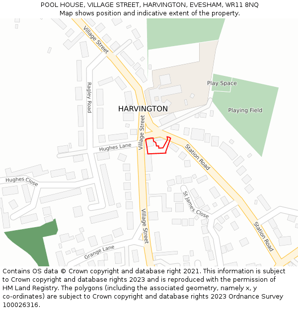 POOL HOUSE, VILLAGE STREET, HARVINGTON, EVESHAM, WR11 8NQ: Location map and indicative extent of plot