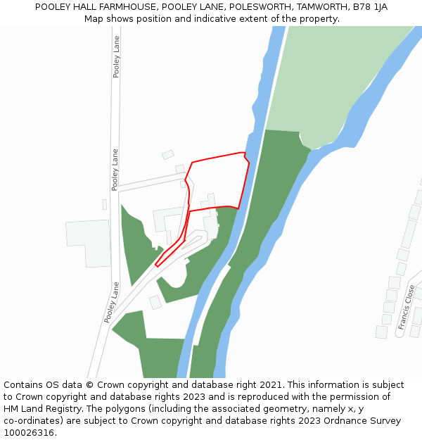 POOLEY HALL FARMHOUSE, POOLEY LANE, POLESWORTH, TAMWORTH, B78 1JA: Location map and indicative extent of plot